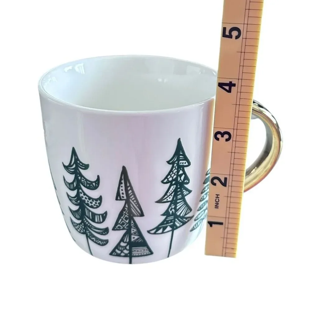 Starbucks 2015 Green Trees White Ceramic Coffee Cup Mug - 14 oz   ***Item:‎ HH75